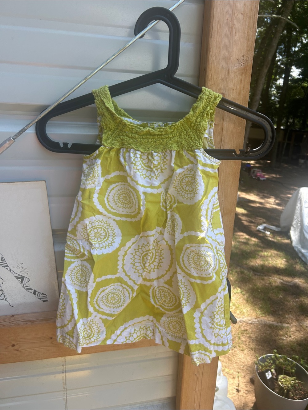 Cherokee White and Lime Crochet-Trim Floral Dress